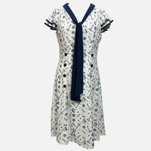 Voodoo Vixen White and Blue Patterned Dress